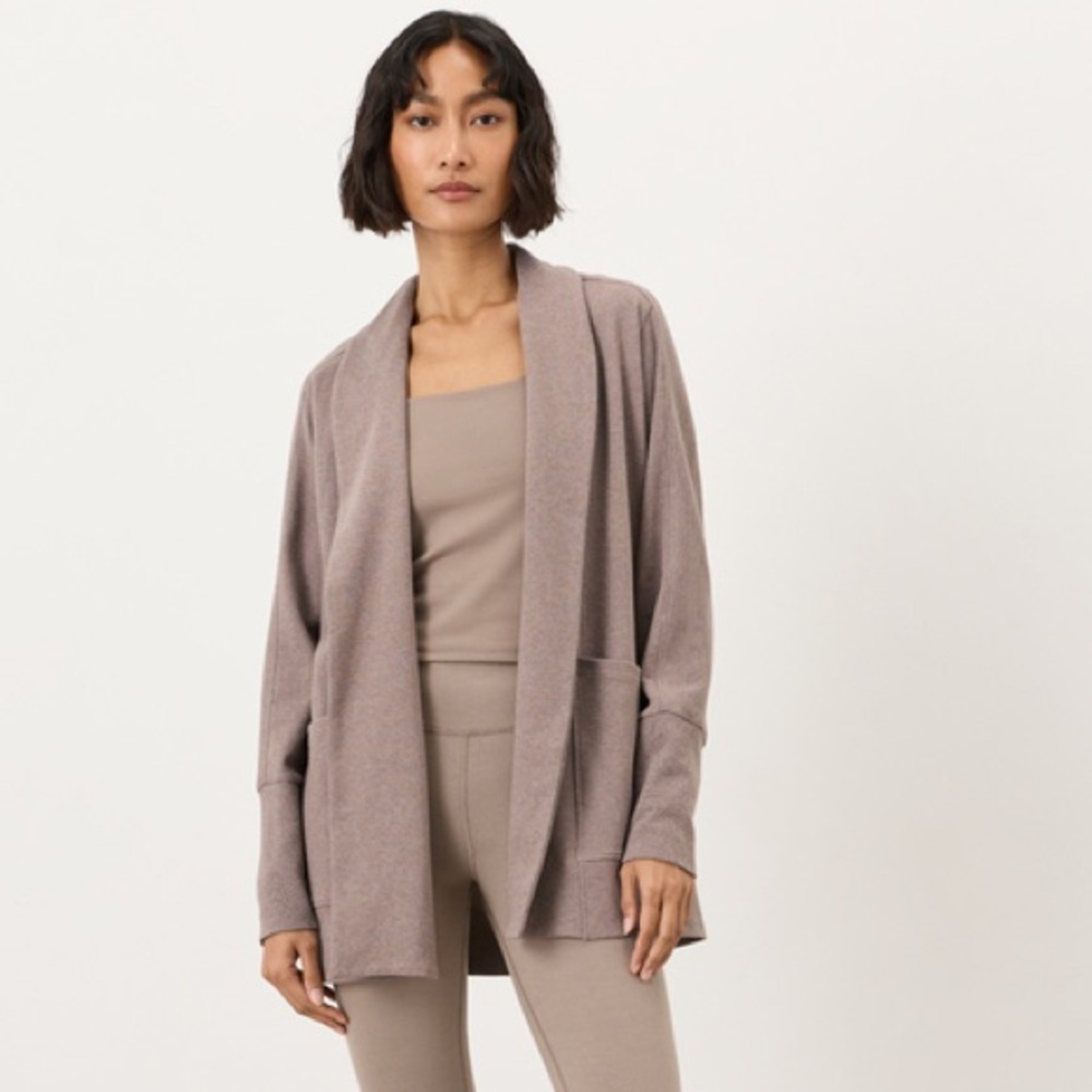 Pact Women's Taupe Open-Front Cardigan Sweater
